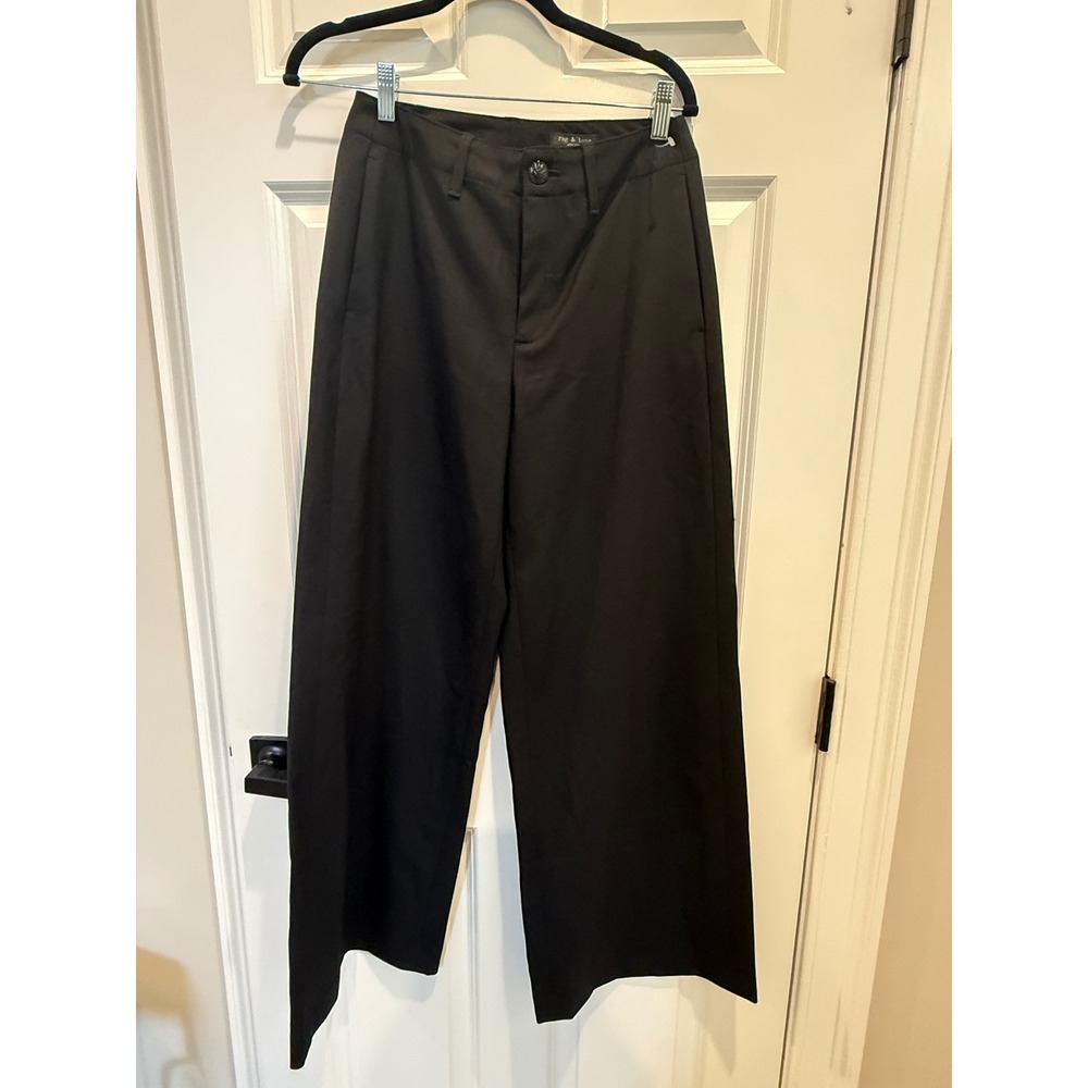Rag & Bone New York Black Wide Leg Trousers Pants Size 4 High Rise Flap Pockets